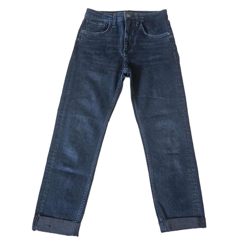 Zara Straight Leg Cropped Denim Jeans Navy Blue Size 4